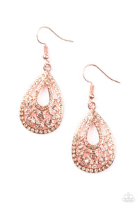 Paparazzi Sparkling Stardom - Copper - Peach Rhinestones - Silver Teardrop Earrings - $5 Jewelry With Ashley Swint