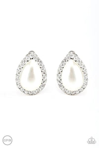 Paparazzi Old Hollywood Opulence - White - Clip On Earrings
