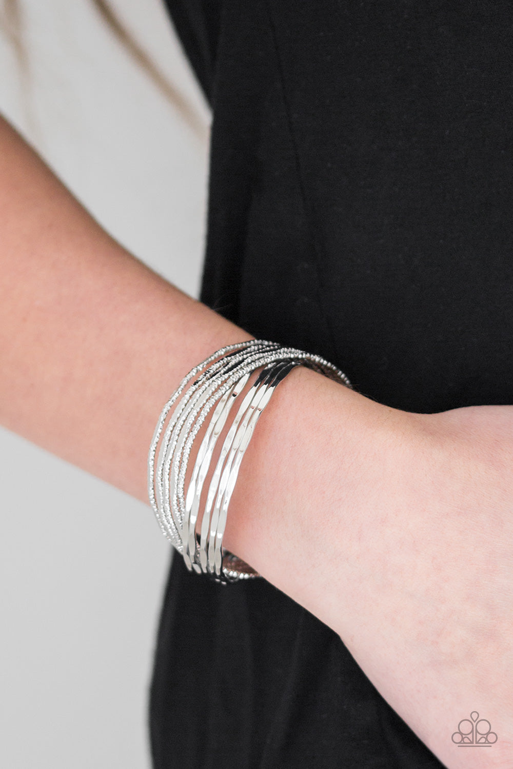 Paparazzi See A Pattern? - Silver - Hammered Silver Crisscross Stacked Cuff Bracelet - $5 Jewelry With Ashley Swint