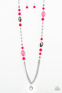 Paparazzi Marina Majesty - Pink - Lanyard Necklace and matching Earrings - $5 Jewelry With Ashley Swint