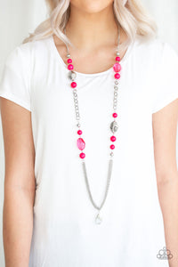 Paparazzi Marina Majesty - Pink - Lanyard Necklace and matching Earrings - $5 Jewelry With Ashley Swint
