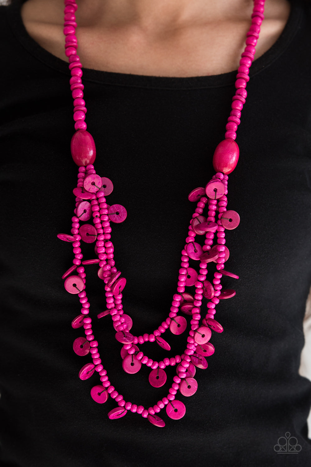 Paparazzi Safari Samba - Pink - Wooden Necklace & Earrings - $5 Jewelry With Ashley Swint