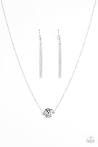 Paparazzi Pleasantly Primrose - Silver - Rose Necklace and matching Earrings - $5 Jewelry With Ashley Swint