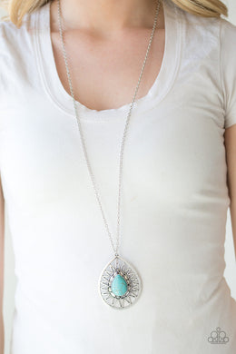 Paparazzi Summer Sunbeam - Blue - Turquoise Stone - Silver Teardrop Necklace & Earrings - $5 Jewelry With Ashley Swint
