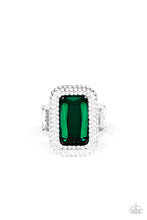 Load image into Gallery viewer, Paparazzi A Grand STATEMENT-MAKER - Green - Emerald Cut - White Rhinestones - Ring - $5 Jewelry with Ashley Swint
