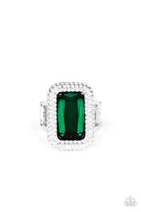 Paparazzi A Grand STATEMENT-MAKER - Green - Emerald Cut - White Rhinestones - Ring - $5 Jewelry with Ashley Swint