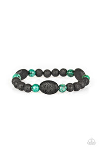 Paparazzi A Hundred and ZEN Percent - Green Stone - Black Lava Rock Bracelet - $5 Jewelry With Ashley Swint