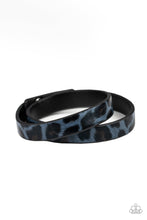 Load image into Gallery viewer, Paparazzi All GRRirl - Blue - and Black Cheetah Print - Black Leather - Double Wrap Bracelet - $5 Jewelry with Ashley Swint