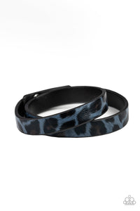 Paparazzi All GRRirl - Blue - and Black Cheetah Print - Black Leather - Double Wrap Bracelet - $5 Jewelry with Ashley Swint