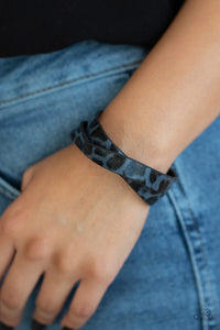 Paparazzi All GRRirl - Blue - and Black Cheetah Print - Black Leather - Double Wrap Bracelet - $5 Jewelry with Ashley Swint