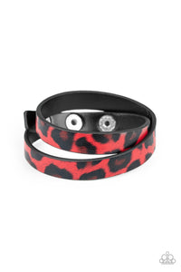 Paparazzi All GRRirl - Red - and Black Cheetah Print - Black Leather - Double Wrap Bracelet - $5 Jewelry with Ashley Swint