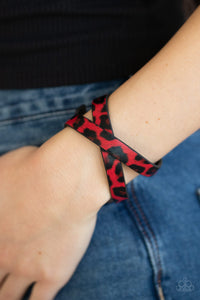 Paparazzi All GRRirl - Red - and Black Cheetah Print - Black Leather - Double Wrap Bracelet - $5 Jewelry with Ashley Swint