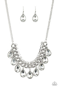 Paparazzi All Toget-HEIR Now - White - Teardrop Rhinestones - Bold Silver Chain - Necklace & Earrings - $5 Jewelry with Ashley Swint