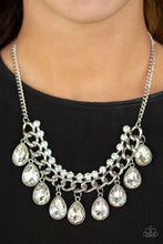 Load image into Gallery viewer, Paparazzi All Toget-HEIR Now - White - Teardrop Rhinestones - Bold Silver Chain - Necklace &amp; Earrings - $5 Jewelry with Ashley Swint