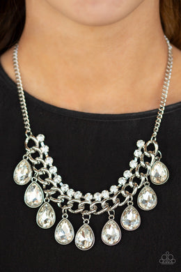 Paparazzi All Toget-HEIR Now - White - Teardrop Rhinestones - Bold Silver Chain - Necklace & Earrings - $5 Jewelry with Ashley Swint