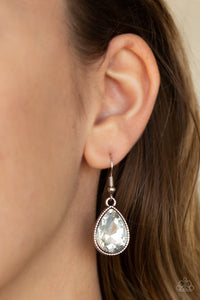 Paparazzi All Toget-HEIR Now - White - Teardrop Rhinestones - Bold Silver Chain - Necklace & Earrings - $5 Jewelry with Ashley Swint