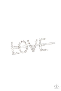 Paparazzi All You Need Is Love - White Rhinestones - "LOVE" Bobby Pin / Hair Clip - $5 Jewelry with Ashley Swint