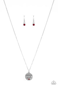 Paparazzi American Girl - Red Rhinestone - Silver Necklace and matching Earrings - $5 Jewelry with Ashley Swint