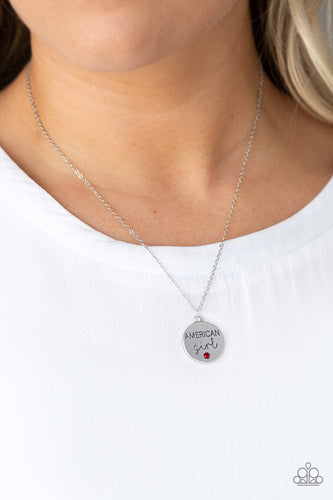 Paparazzi American Girl - Red Rhinestone - Silver Necklace and matching Earrings - $5 Jewelry with Ashley Swint