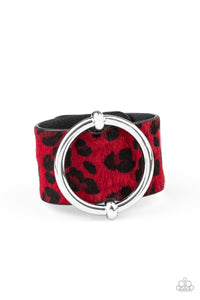 Paparazzi Asking FUR Trouble - RED - Thick Black Leather Band - Fuzzy Cheetah Pattern - Bracelet - $5 Jewelry with Ashley Swint