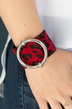 Load image into Gallery viewer, Paparazzi Asking FUR Trouble - RED - Thick Black Leather Band - Fuzzy Cheetah Pattern - Bracelet - $5 Jewelry with Ashley Swint