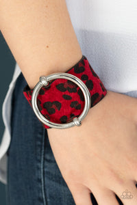 Paparazzi Asking FUR Trouble - RED - Thick Black Leather Band - Fuzzy Cheetah Pattern - Bracelet - $5 Jewelry with Ashley Swint