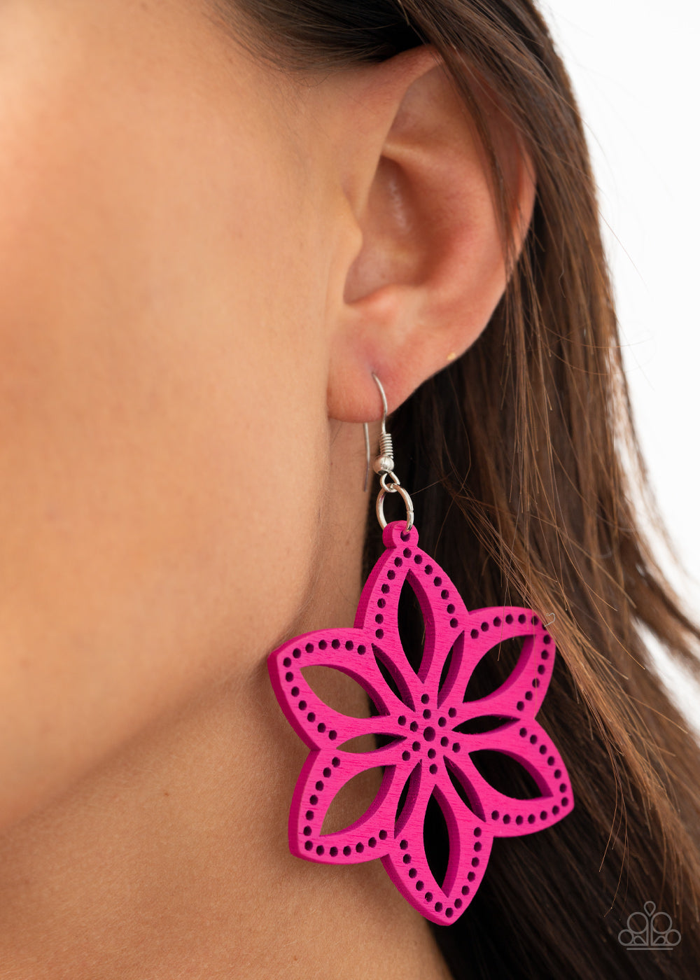 Paparazzi Bahama Blossoms - Pink - Wooden Frame - Earrings - $5 Jewelry with Ashley Swint