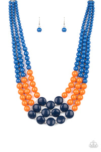 Paparazzi Beach Bauble - Blue - Orange, Navy Beads - Necklace & Earrings - $5 Jewelry with Ashley Swint