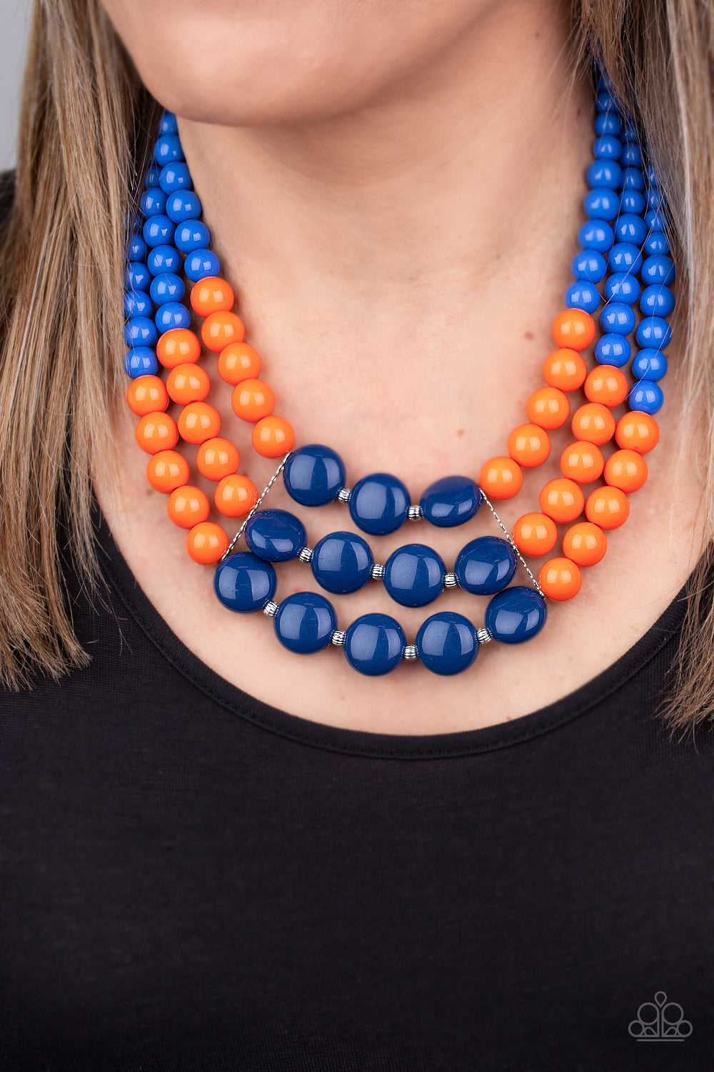 Paparazzi Beach Bauble - Blue - Orange, Navy Beads - Necklace & Earrings - $5 Jewelry with Ashley Swint