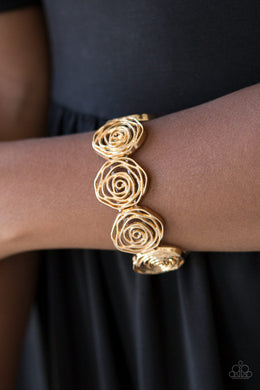 Paparazzi Beat Around The ROSEBUSH - Gold Rosebud - Bracelet - $5 Jewelry With Ashley Swint
