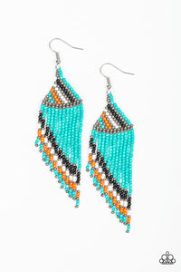 Paparazzi Bodaciously Bohemian - Blue - Black, Gunmetal, Orange and White Seed Beads - Earrings - $5 Jewelry with Ashley Swint