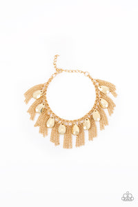 Paparazzi Brag Swag - Gold - Faceted Teardrops Fringe - Bracelet - $5 Jewelry with Ashley Swint