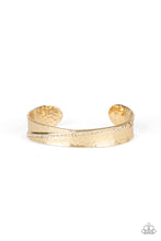 Load image into Gallery viewer, Paparazzi Bring The Bling - Gold - White Rhinestones - Hammered Cuff Bracelet - $5 Jewelry With Ashley Swint