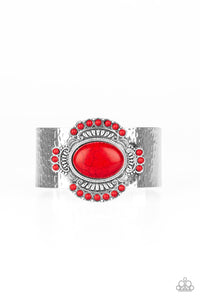 Paparazzi Canyon Crafted - Red Stones - Silver Hammered Cuff Bracelet - $5 Jewelry With Ashley Swint