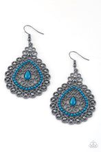 Load image into Gallery viewer, Paparazzi Carnival Courtesan - Blue Beads - Hematite Rhinestones - Gunmetal Filigree - Teardrop Earrings - $5 Jewelry with Ashley Swint