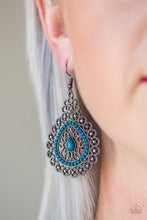 Load image into Gallery viewer, Paparazzi Carnival Courtesan - Blue Beads - Hematite Rhinestones - Gunmetal Filigree - Teardrop Earrings - $5 Jewelry with Ashley Swint