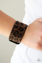 Load image into Gallery viewer, Paparazzi Cheetah Cabana - Brown - Fuzzy Cheetah Black Leather Band - Bracelet - $5 Jewelry with Ashley Swint