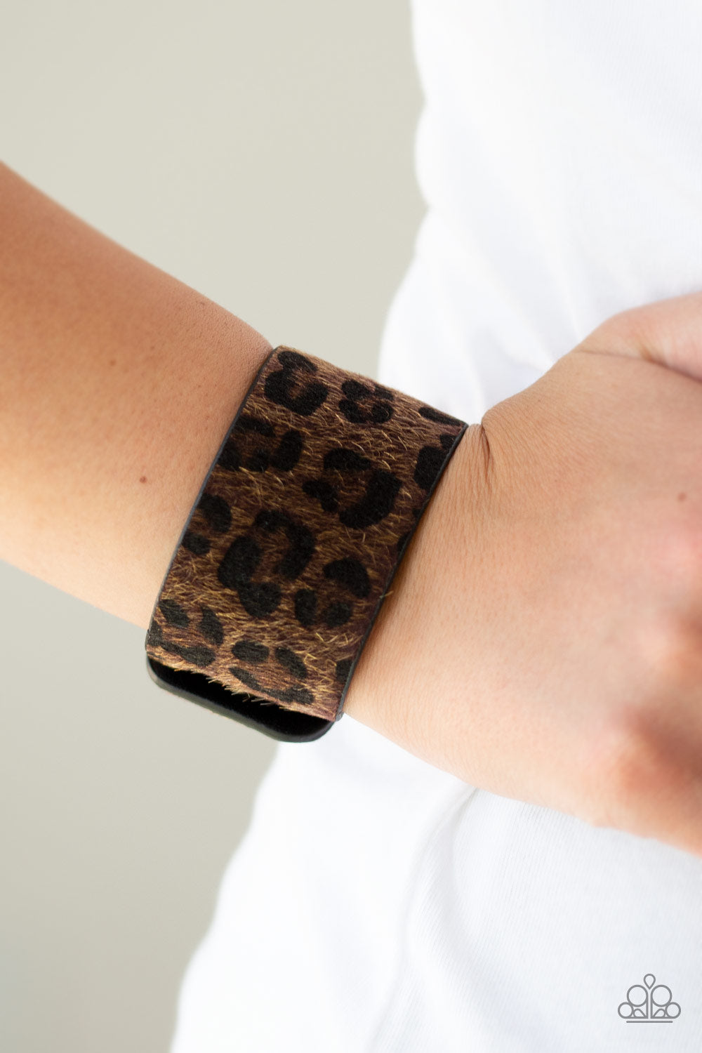 Paparazzi Cheetah Cabana - Brown - Fuzzy Cheetah Black Leather Band - Bracelet - $5 Jewelry with Ashley Swint