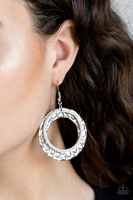 Paparazzi Cinematic Shimmer - White Rhinestones - Silver Thick Hoop - Earrings - Life of the Party Exclusive September 2019 - $5 Jewelry with Ashley Swint