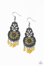 Load image into Gallery viewer, Paparazzi Courageously Congo - Yellow Beads - Ornate Silver Filigree Earrings - $5 Jewelry With Ashley Swint