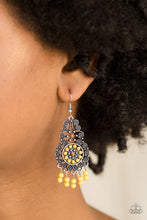 Load image into Gallery viewer, Paparazzi Courageously Congo - Yellow Beads - Ornate Silver Filigree Earrings - $5 Jewelry With Ashley Swint