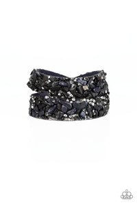 Paparazzi CRUSH Hour - Blue Suede - Hematite Rhinestone Wrap Bracelet - $5 Jewelry with Ashley Swint