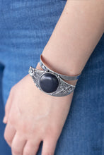Load image into Gallery viewer, Paparazzi Desert Nature - Black - Stone - Embossed Floral Detail - Thick Cuff Bracelet - $5 Jewelry with Ashley Swint