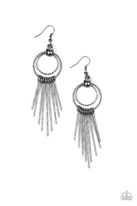Paparazzi Eye-Catching Edge - Black Gunmetal - Diamond Cut Hoops / Rods - Earrings - $5 Jewelry With Ashley Swint