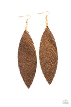 Load image into Gallery viewer, Paparazzi Feather Fantasy - Gold - Leather Feather - Earrings - $5 Jewelry with Ashley Swint