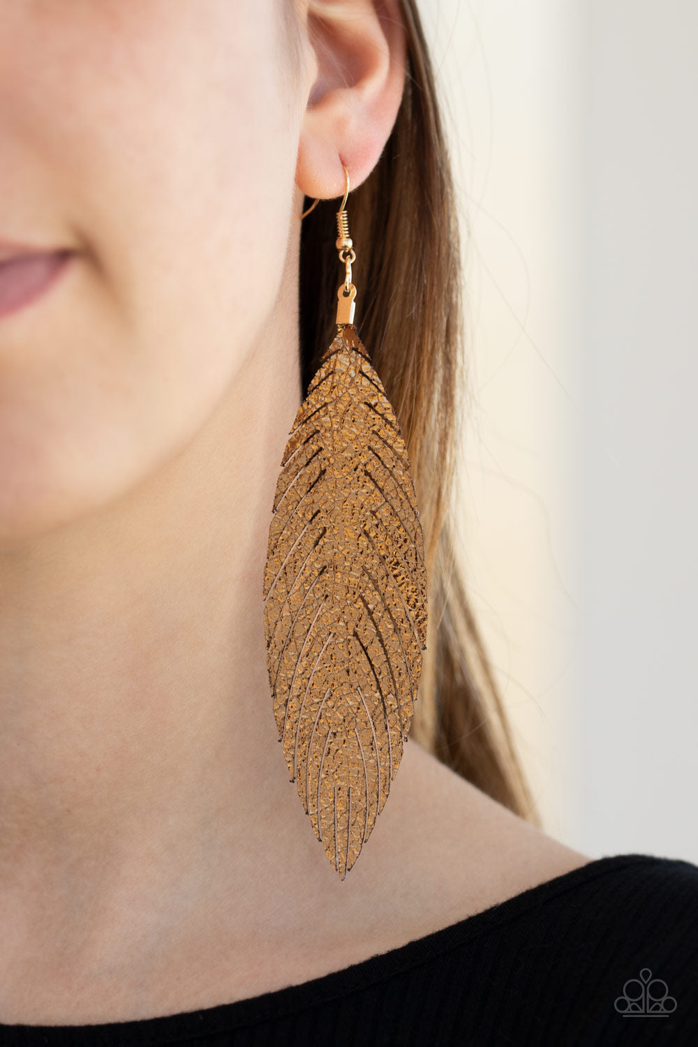 Paparazzi Feather Fantasy - Gold - Leather Feather - Earrings - $5 Jewelry with Ashley Swint