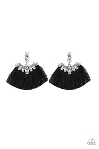 Paparazzi Formal Flair - Black - Thread / Fringe - Rhinestones - Post Earrings - $5 Jewelry With Ashley Swint