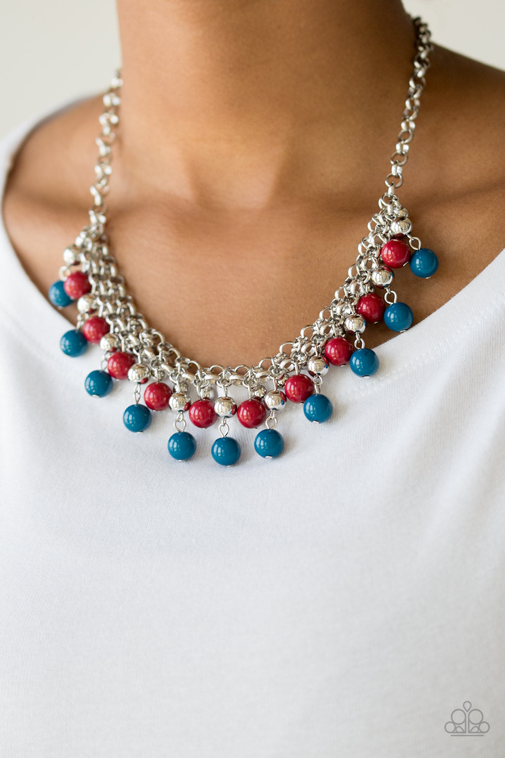 Paparazzi Friday Night Fringe - Multi Blue, Red and Silver Beads - Necklace & Earrings - $5 Jewelry with Ashley Swint