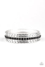 Load image into Gallery viewer, Paparazzi Glitzy Grunge - Black Rhinestones - Silver Bangles - Set of 5 Bracelets - $5 Jewelry with Ashley Swint