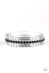 Paparazzi Glitzy Grunge - Black Rhinestones - Silver Bangles - Set of 5 Bracelets - $5 Jewelry with Ashley Swint